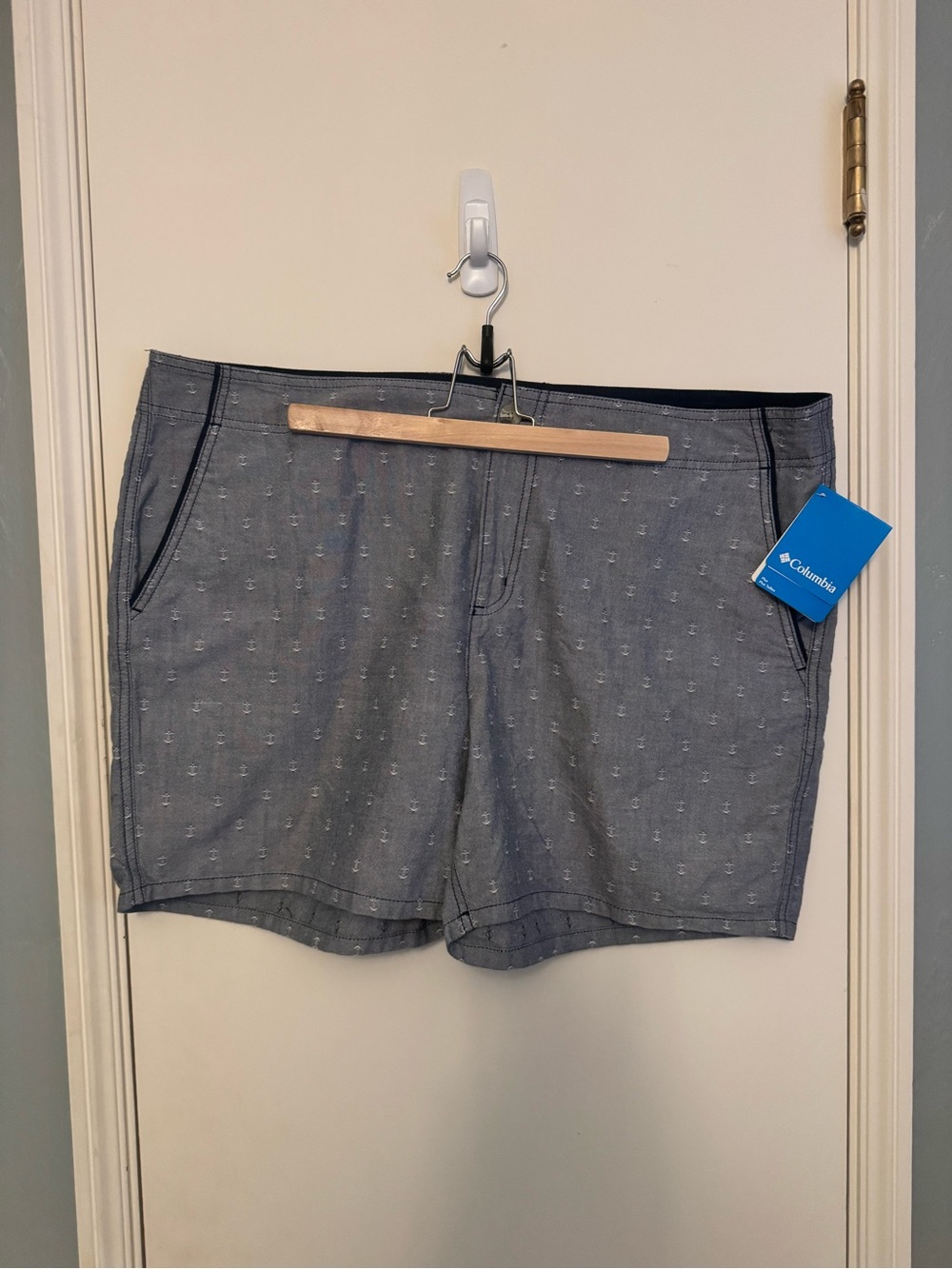 Columbia Light Blue Chambray Anchor-Print Shorts